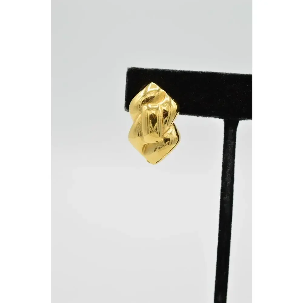 Givenchy Vintage Earrings Clip Shiny Yellow Gold Tone Runway Signed 1980s 9L
